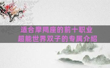 适合摩羯座的前十职业 超能世界双子的专属介绍